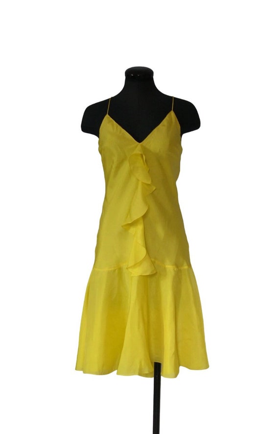 Ralph Lauren dress, yellow silk,  front ruffle, op