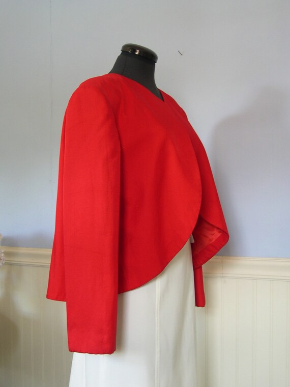 vintage 80's evening jacket, unbranded red silk H… - image 4