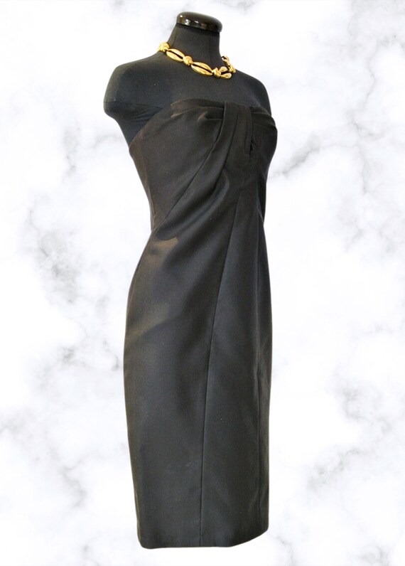 Jil Sander dress, strapless black silk sculpted s… - image 3