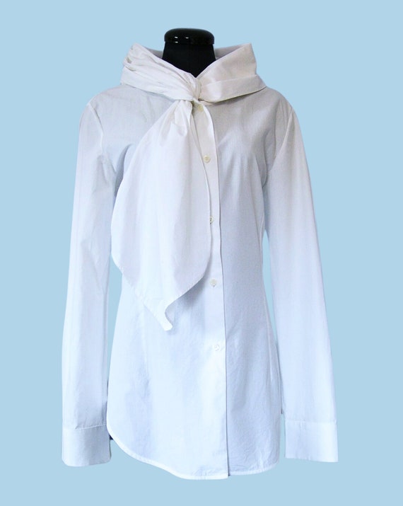 Hache blouse, vintage white cotton, draped collar 