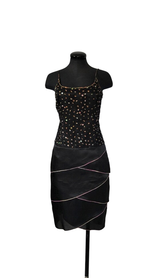 Linda Cunningham sequin dress, couture, black silk