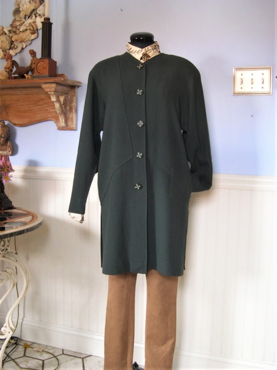 Jean Muir jacket, olive green wool crepe duster, … - image 3