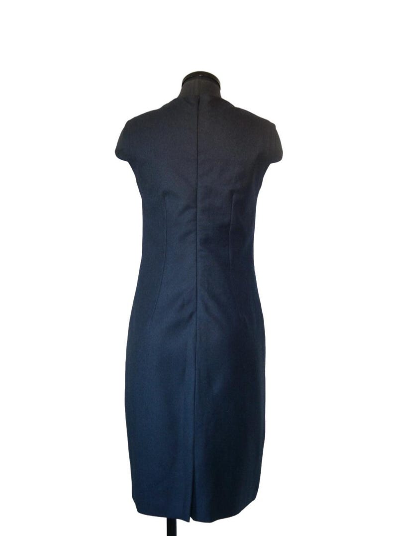 Navy Blue Designer Dress, Vintage, Lame' Cording Embellishment, Wool