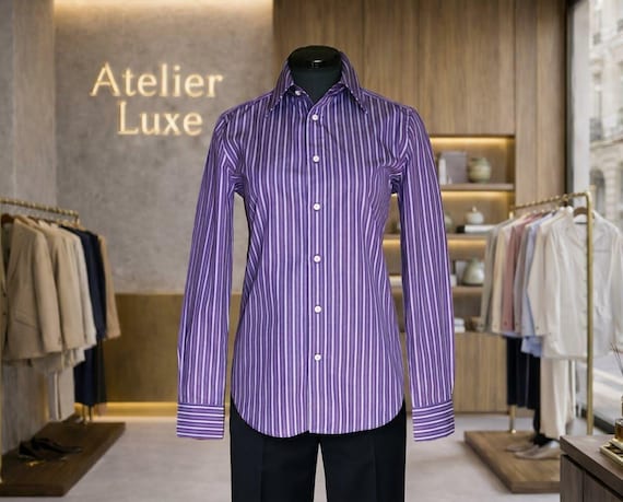 Ralph Lauren Black Label, Ralph Lauren Black Label Purple/ White Striped Slim Fit Cotton Shirt Size 4/6