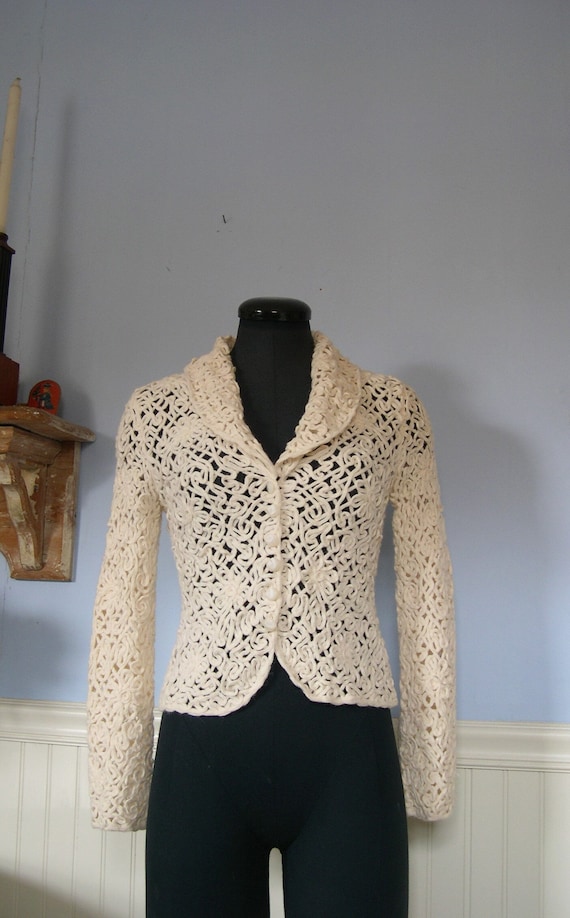 Talbots collection cardigan, ivory crochet Italian