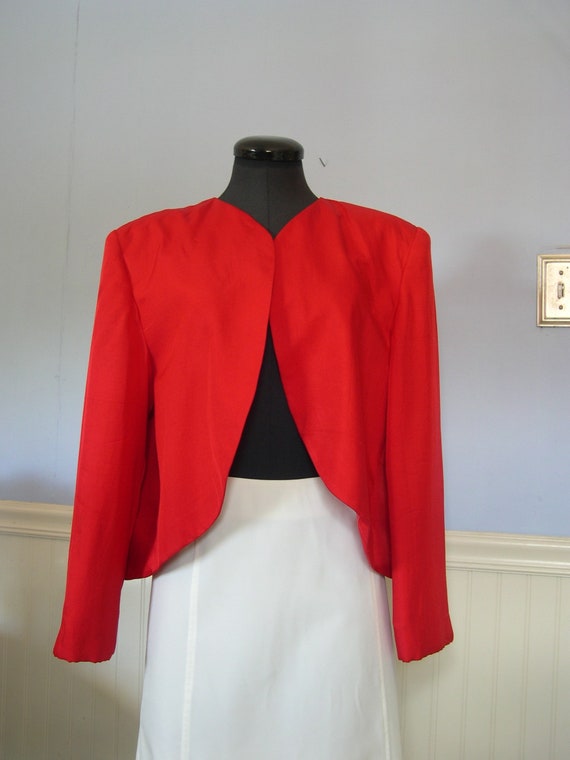 vintage 80's evening jacket, unbranded red silk H… - image 3