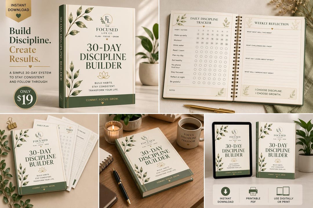 30-day Discipline Builder Habit Tracker | Daily Routine Goal Planner ...