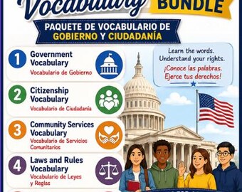 Paquete de carteles con vocabulario en español sobre gobierno y ciudadanía / Educación cívica