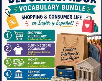 Paquete de vocabulario de compras en español Dinero Banca Vida del consumidor