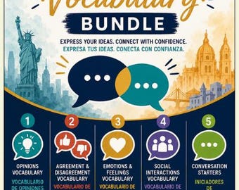 Paquete de vocabulario avanzado para conversación en español: Pósteres bilingües para hablar y debatir.