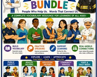 Paquete de vocabulario sobre héroes de la comunidad en español / Carteles sobre policías, bomberos, maestros y servicios públicos