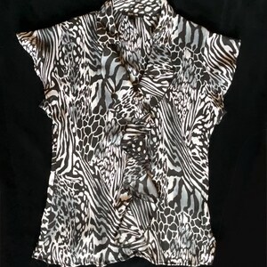 Animal Print Ruffle Blouse Mixed Print Top Style & Co Size 10 Statement Blouse