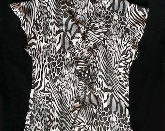 Animal Print Ruffle Blouse Mixed Print Top Style & Co Size 10 Statement Blouse