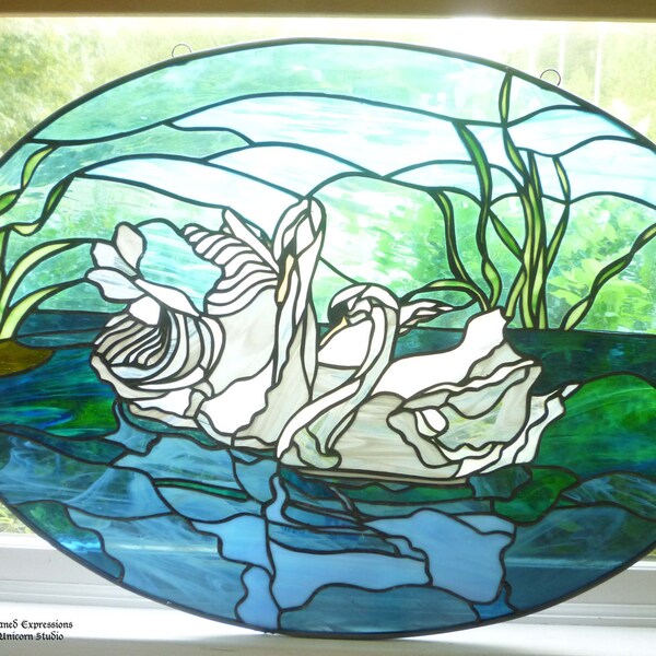 300 dollars off original price. Sale ending soon. AWARD WINNING PIECE. Oval Panel with Swans