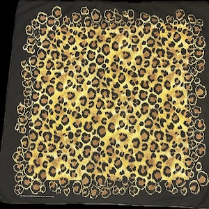 Vintage 1980s Leopard Print Scarf Square 30x29 Flawless Condition Made in USA Wamcraft Rockabilly Hair Wrap Headscarf