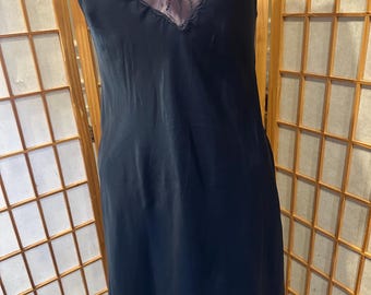 Vintage Barbizon Navy Blue Full Slip, Silky Nylon Lace Bodice Lingerie, Mid Century Style