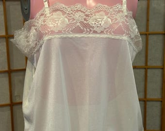 Vintage Chouette Ivory Nylon Camisole Cami Lace Trim Adjustable Straps Sz