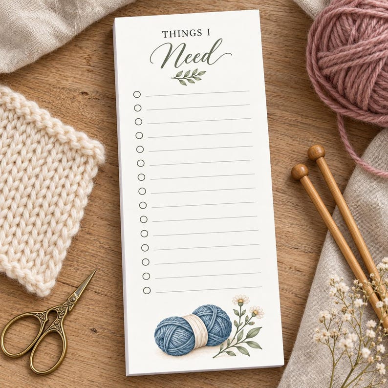 Writing Notepad Checkboxes Handmade Knitting Supply List Notepad, Yarn Shopping Magnetic Checklist ...