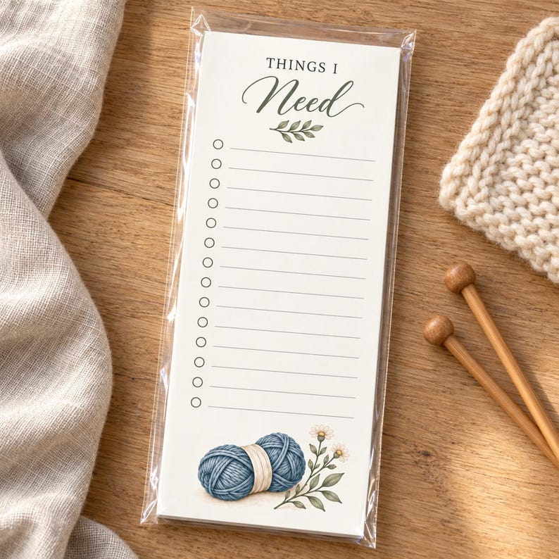 Writing Notepad Checkboxes Handmade Knitting Supply List Notepad, Yarn Shopping Magnetic Checklist ...