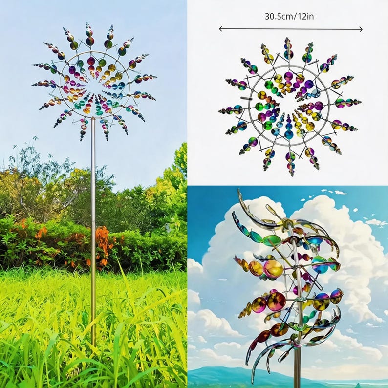 Wind Disc Iridescent Metal Kinetic Wind Spinner, Yard Art, Garden Decor, Outdoor ...