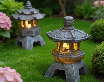 Japanese Garden Lantern Statue, Resin Outdoor Decor, Zen Yard Light Ornament, Patio Sculpture