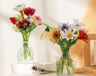 Glass Flower Bouquet, Personalized Birthday Gift for Her, Hand Blown Glass Flower, Forever Floral Gift, Gift for Women