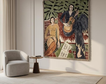 Geweven wandtapijt in Matisse-stijl, boho katoenen wandkleed, vintage kunstdecor voor slaapkamer, sofa thuis