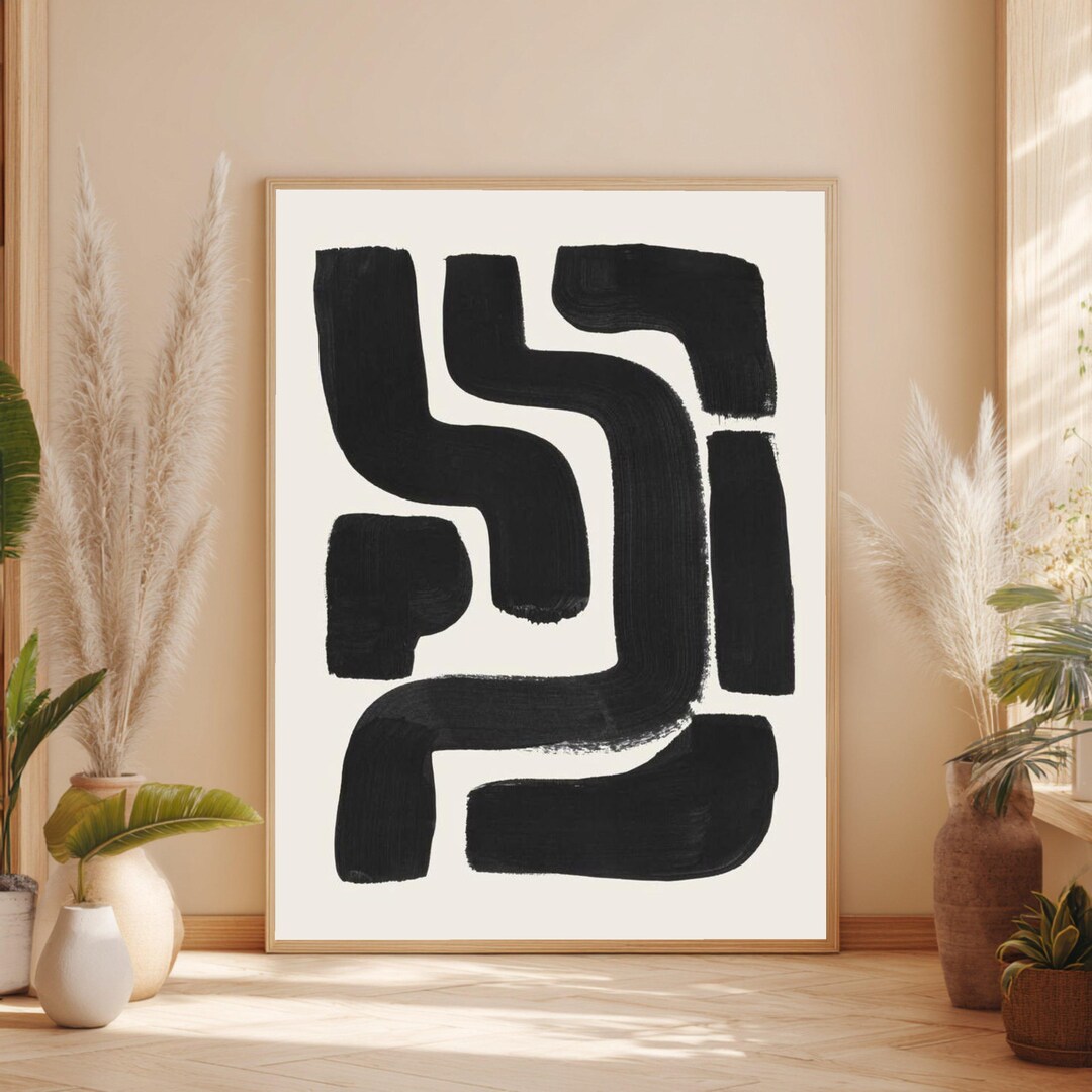Bold Black Brushstroke Abstract Canvas, Modern Minimalist Wall Art ...
