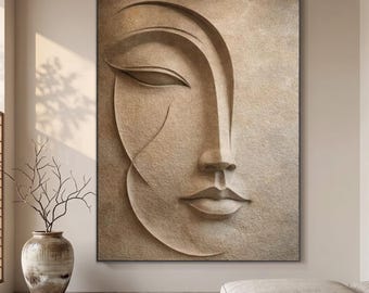 Serene Buddha Face Canvas, Minimalist Asian Wall Art, Spiritual Meditation Decor, Zen Home Decoration, Peaceful Canvas Print
