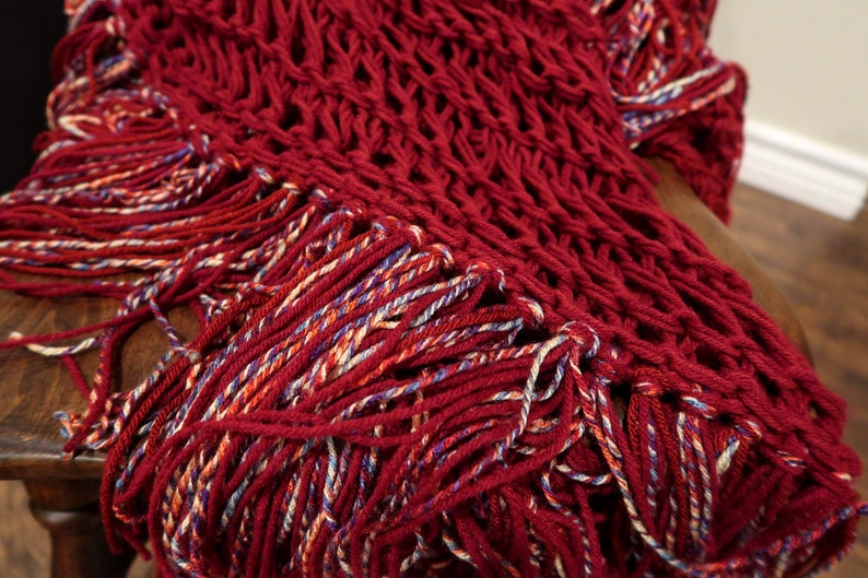 Afghan Throw Blanket Red Fringed Approx. 45X74 Etsy