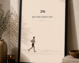 1% Better Every Day Runner Poster | Minimalistische Schwarz-Weiß-Wandkunst