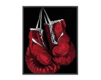 Póster enmarcado de guantes de boxeo rojos, arte mural deportivo / decoración de gimnasio, decoración de boxeo