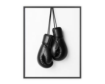 Black Boxing Gloves Poster framed, Sports Wall Art | Gym, Boxing Decor