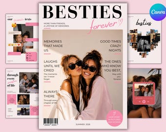 Best friend Magazine Template | Birthday Gift For Bestie | Friendship Memory Gift | Best Friend Birthday Keepsake | Vogue Magazine