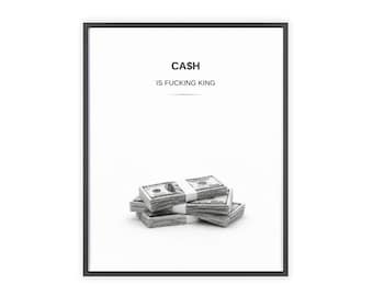 Póster "El dinero es el rey" - Arte mural sobre el dinero - Lámina con cita motivacional - Decoración minimalista en blanco y negro - Póster con mentalidad emprendedora