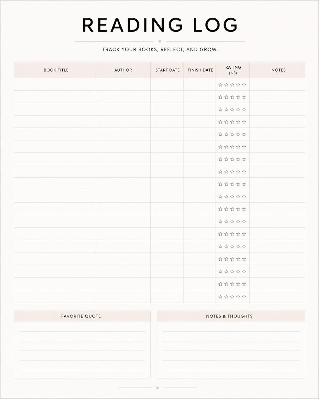 Reading Log Printable | Book Tracker PDF | Minimal Reading Journal | 2 ...