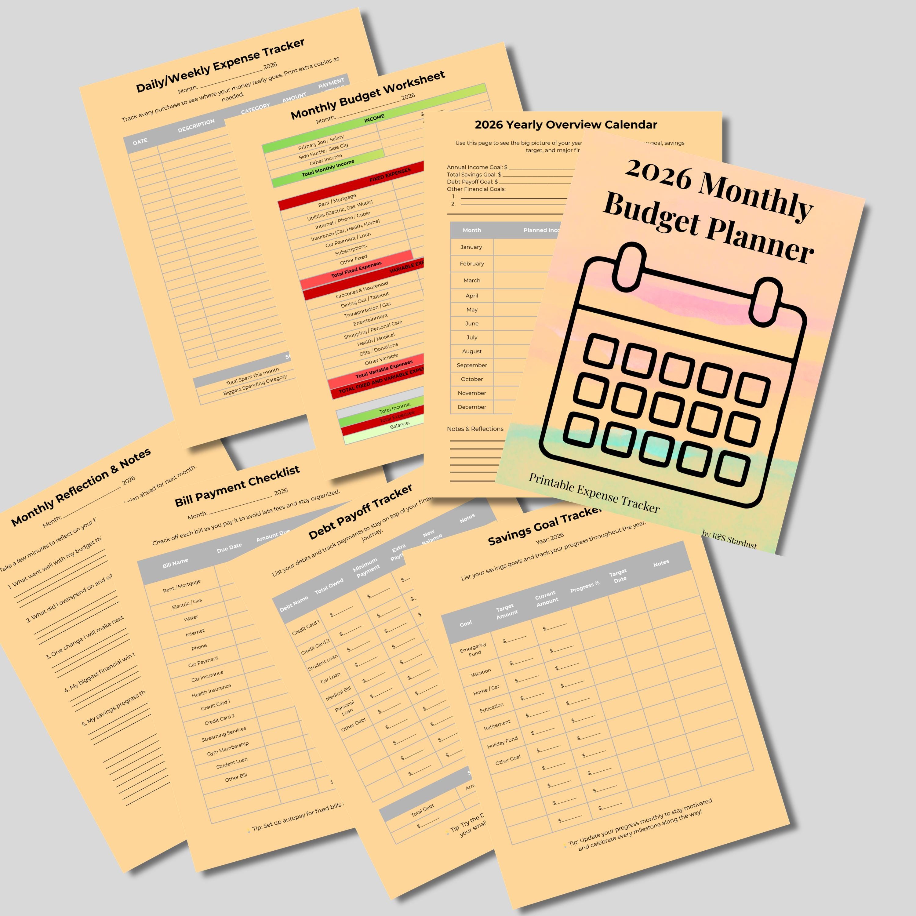2026 Monthly Budget Planner Printable PDF | Expense Tracker | Savings