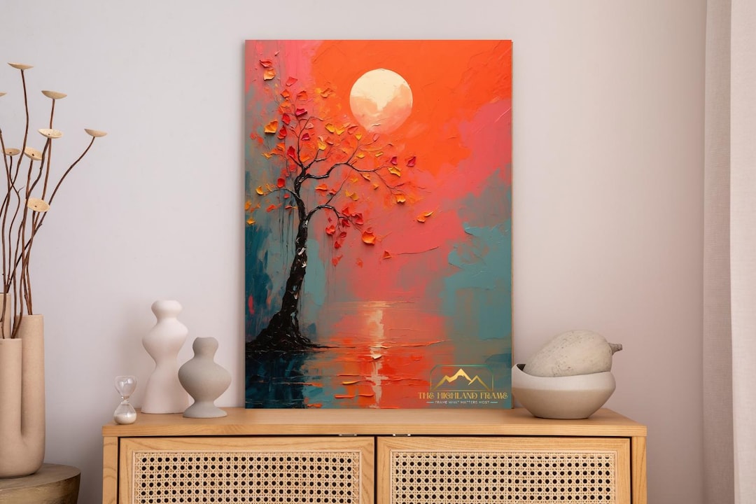 Modern Sunset Tree Wall Art | Abstract Orange Landscape Print - Etsy
