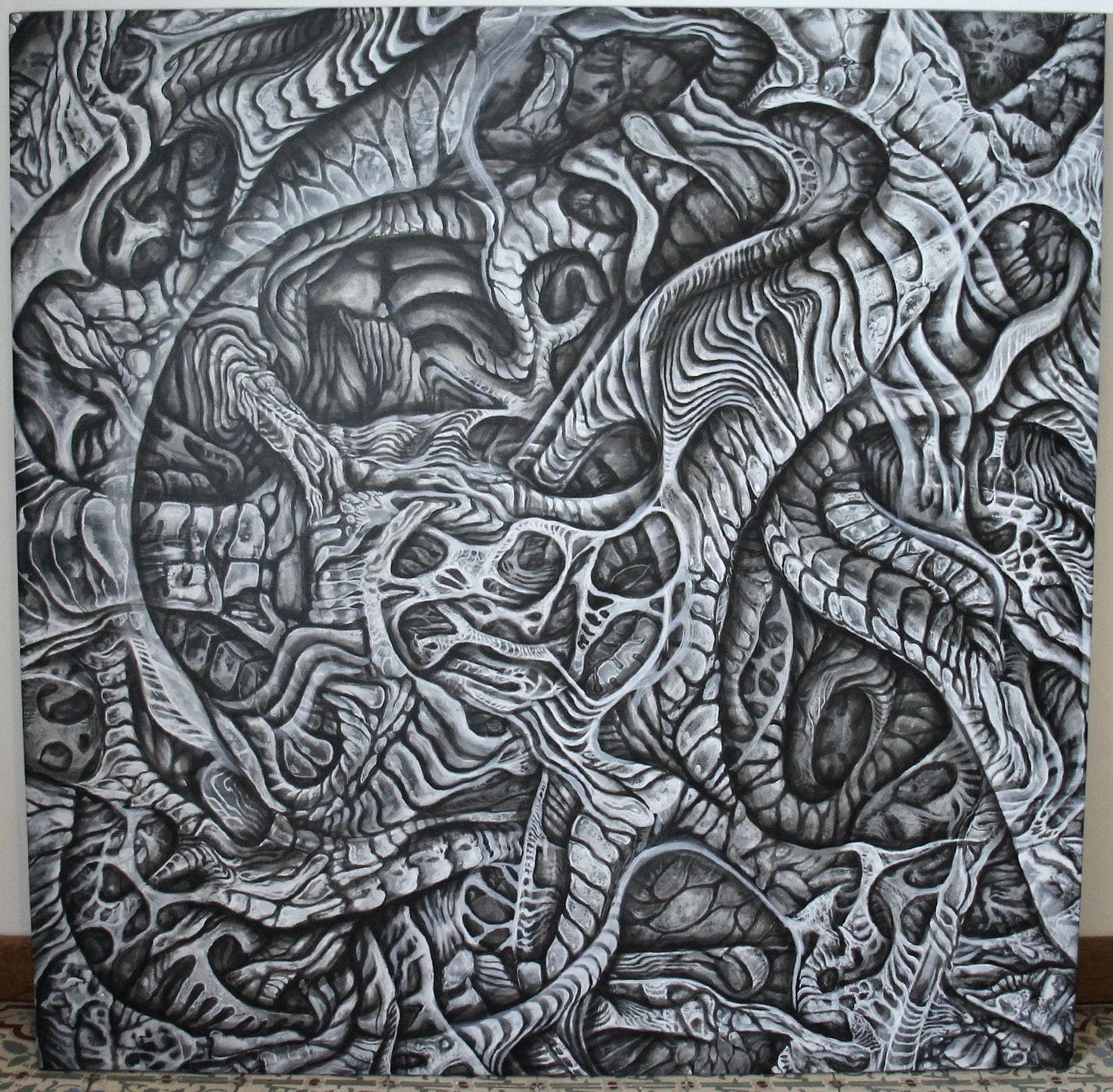 Abstract Black and White Acrylic Paint Pour on Canvas Painting 