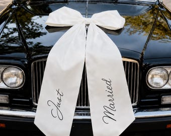Laço branco para carro de casamento, decoração clássica para carro de recém-casados, fita para carro de noiva para fotos de casamento vintage.