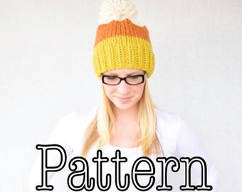 Knitting PATTERN, Candy Corn Knitted Ombre Hat, Halloween Hat, Halloween Hat pattern, Candy Corn, All sizes knitting pattern