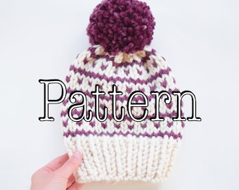 Knitting PATTERN, Fair Isle Knitted Hat, Knitted hat with pom, Fair isle slouchy hat || The Breckenridge