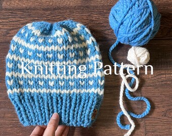 PATRÓN de tejido, Gorro de punto Fair Isle, Gorro de punto con pompón, Gorro holgado Fair Isle // The Breckenridge