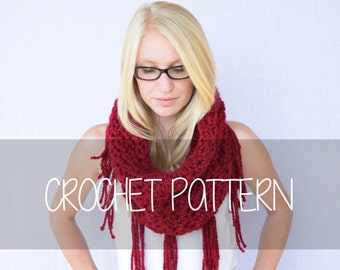 Crochet PATTERN Crocheted Cowl with Fringe, Crocheted Cowl, Winter Cowl, Chunky Crocheted Cowl || The Sara