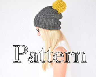 Knitting PATTERN, knitted slouch hat, slouchy hat with pom pom || The Krysta