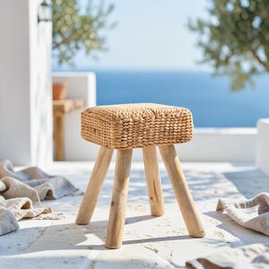 Bodrum Teak & Flätad Pall / Sittpuff – 30 x 30 cm