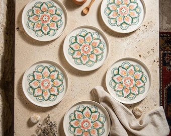 Juego de platos de postre pintados a mano – Colección Capadocia (6 piezas, 20 cm)