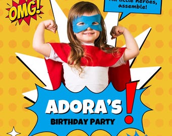 Chamando todos os heróis! Convite de aniversário de super-heróis | Modelo editável no Canva | Convite para festa de super-heróis | Download digital instantâneo