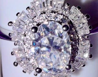 1.71 CT Moissanite Halo Ring Size 9 | Sterling Silver Sunburst Cluster Statement Ring