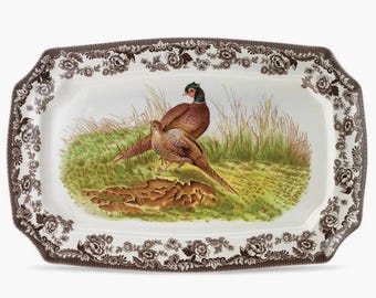Spode Woodland 17” Pheasant Serving Platter Vintage English Country Thanksgiving Tableware Rectangular Dish